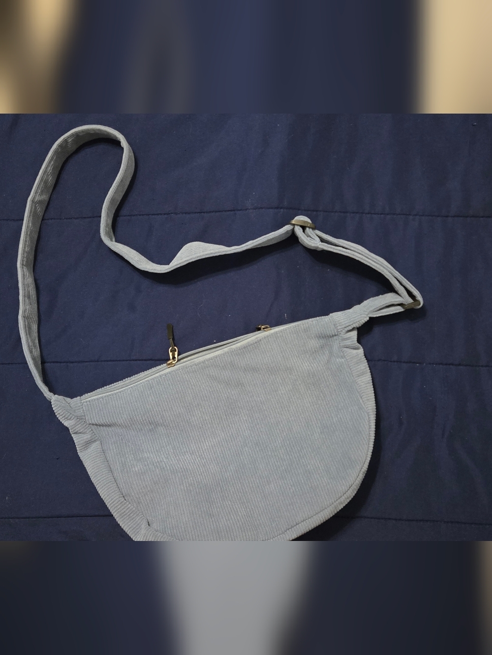 Light Blue Corduroy Crossbody Bag